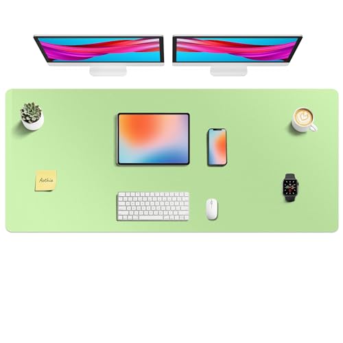 Image of Aothia Faux Leather Desk Mat - Non-Slip PU Leather Desk Blotter, Waterproof Writing Surface, Large Desk Pad for Office & Home (Foam Green, 55 inch x 24 inch)