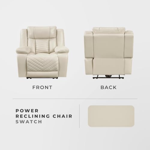 Image of Lexicon Faux Leather Power Recliner, Wall Hugger Reclining Chair, Beige