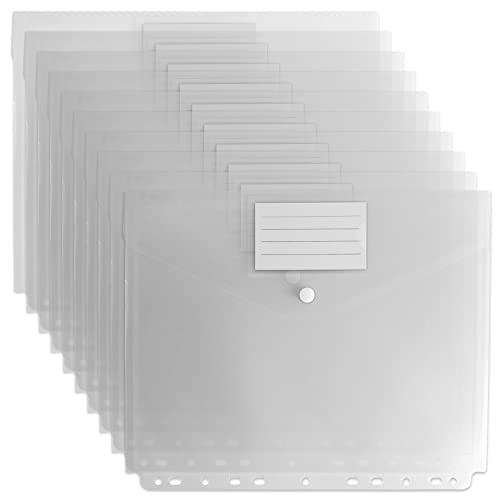 Houyee 12 Pack Binder Pocket, 11 Holes Clear Poly Binder Envelope With Snap Closure, Letter Size #TOP12