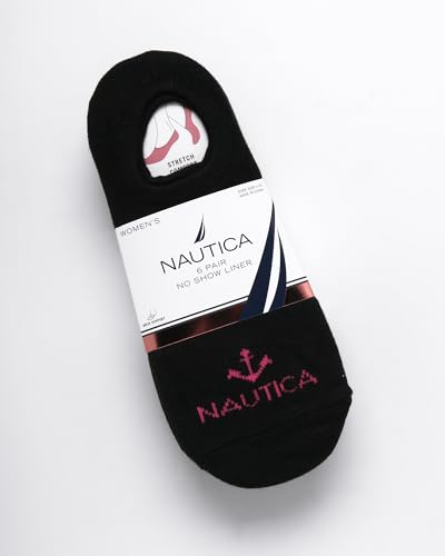 Image of Nautica Womens No Show Socks - 6 Pack Soft Stretch Performance Athletic No Show Liner Socks for Women with Non Slip Grip