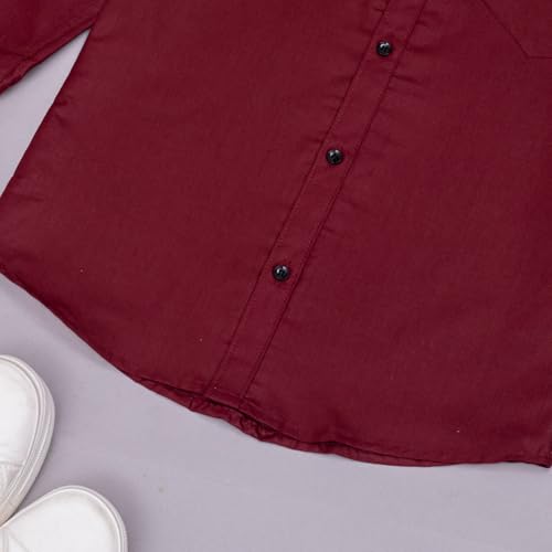 Image of Vikita Enterprise Kid Boy's Cotton Solid Shirt with Spread Collar Neck Full Sleeves Button Closure Curved Length and One Pocket | Shirt For Kids Boys