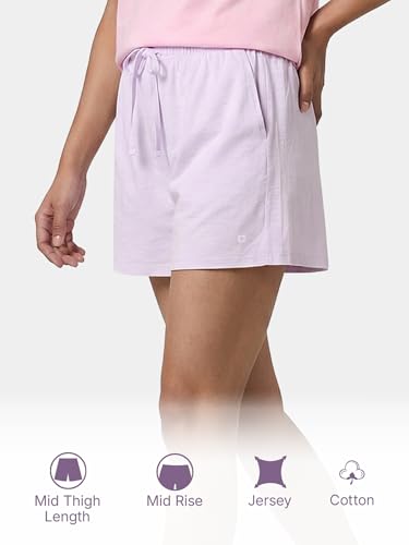 Image of Enamor Drawstring Mid Thigh Length Mid Rise Basic Shorts - Relaxed Fit, Super Soft Cotton - E062
