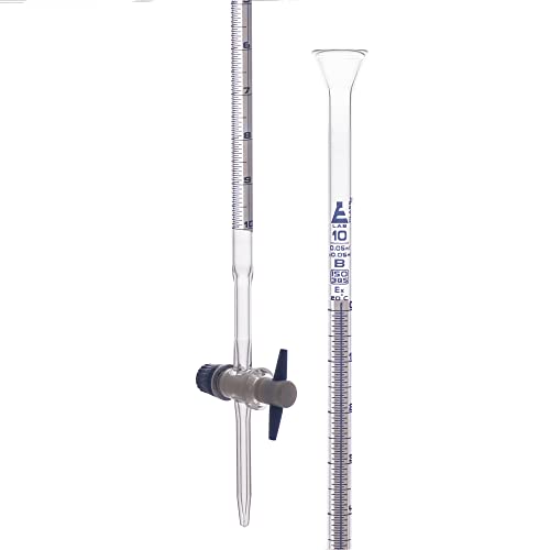 Lab Burette, 10Ml - Schellbach Design For Accurate Miniscus Reading - Class B - 0.05Ml Blue Graduations - Ptfe Stopcock - Borosilicate Glass Buret - Eisco Labs #TOP16