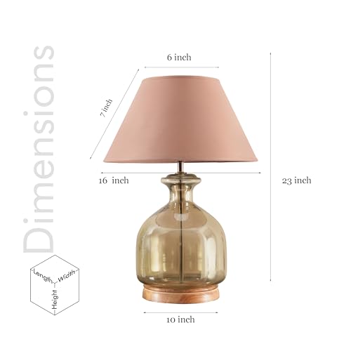 Image of Alper Smoke Luster Glass Table Lamp with Beige Cotton Shade | Modern Designer Bedside & Living Room Decorative Table Light (Bulb Included)