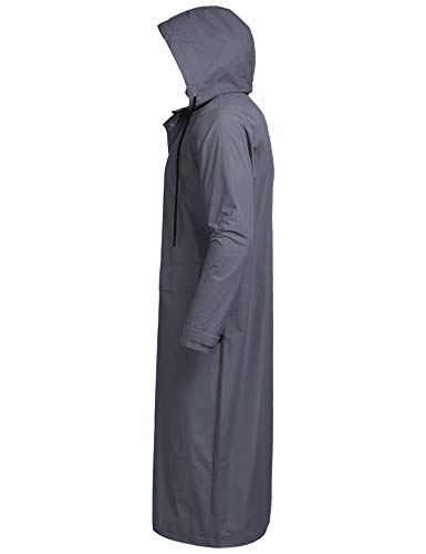 COOFANDY Men's Rain Jacket with Hood Waterproof Lightweight Active Long Raincoat (Dark Grey, Large)