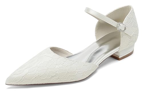 Minishion Dressy Flats for Women for Wedding Lace Pointed Toe Evening Formal Party Pumps Shoes BR274