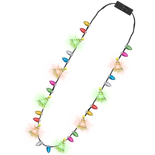 1PCS Christmas Glow Necklace 3 Modes Tree Bulb Design Xmas Party Favor
