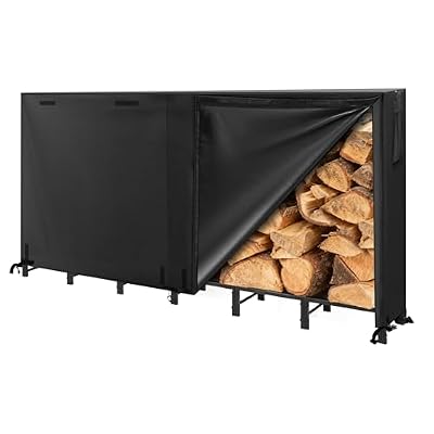 Outvita 8ft Outdoor Firewood Rack with Cover, Heavy Duty Firewood Holder & 600D Oxford Waterproof Cover, Indoor/Outdoor Log Storage Rack, Metal Wood Pile Storage Organizer for Fireplace, Patio