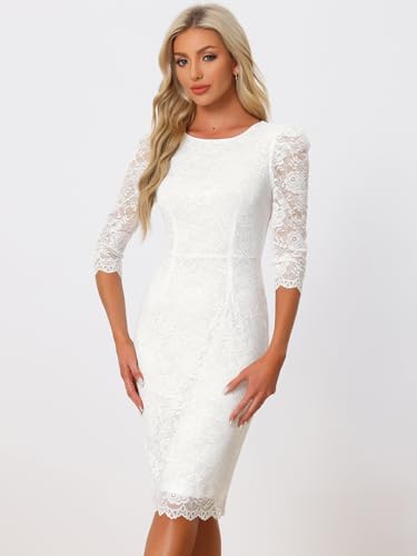 Allegra K Women's Elegant Lace Dress 3/4 Sleeve Business Wedding Guest Cocktail Bodycon Dress - Image 4