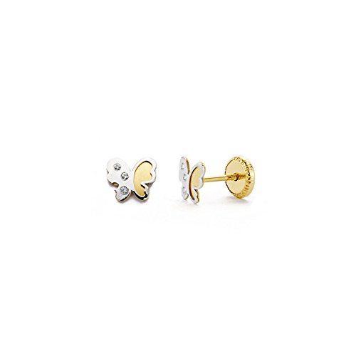 Pendientes bebé niña oro bicolor mariposas Galgana 18k