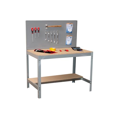 Simon Rack Etabli d’Atelier, Capacité de Charge 400 kg, 1445x910x610 mm, Panneau Perforé, Table de Travail Bricolage, Gris/Bois - BT2
