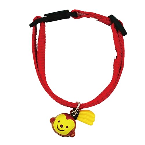 ここねこ本舗 猫 首輪 可愛い 動物型 鈴付き 安全 セーフティー メルヘン ポップ 和柄 干支 軽い 調整可能 日本製 ハンドメイド (おさるとバナナ・赤)