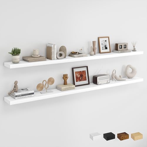 Dreamland 72Inch Floating Shelves for Wall, Rustic Wooden White Floating