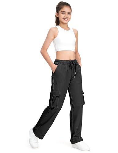 HASMES Girls Cargo Pants Kids Lightweight Hiking Pants Water Resistant Joggers with Pockets 7-15Y2