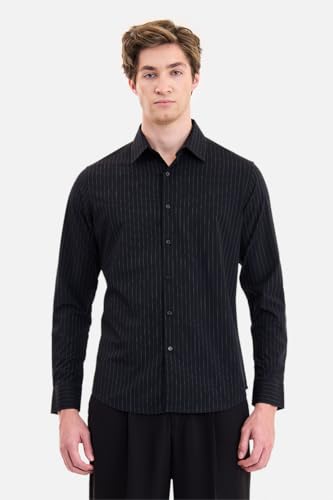 Image of SNITCH Luxe Men Formal Shirt | Slim Fit Full Sleeve Spread Collar Pinstripe Design | Breathable Viscose Blend & Stretch Fabric for Office Wear & Business Meetings