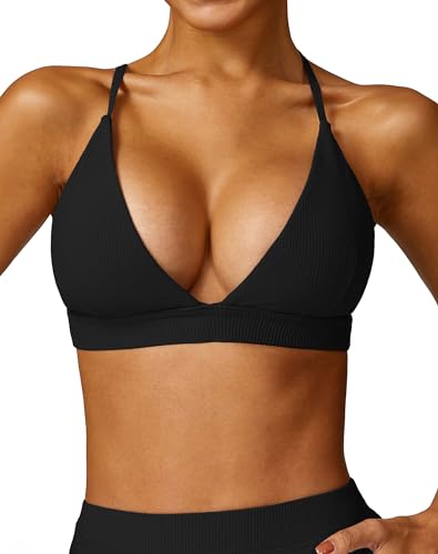Brasier de bajo impacto FEOYA con cuello en V profundo y almohadillas para soporte cómodo