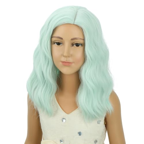Image of PATTNIUM Mint Green Short Side Part Curly Wavy Wig Halloween Wig