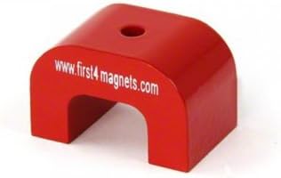 Large Red Alnico Horseshoe Magnet for High-Temperature, Engineering, and Manufacturing Applications - 30mm x 45mm x 30mm 4.5mm hole - 11kg Pull