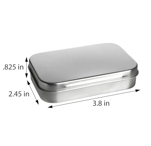 Image of Metal Storage Tin Box with Hinged Lid, Food Grade, Made in USA, Crafting Gifts, Candies or Mints, Travel or Survival Kits, Smooth Blank Sides for Labeling - Rectangular, Silver (pack of 12)