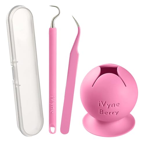 iVyne Berry and Silicone Weeding Tools - Suction Vinyl Weeder Craft Tweezer Scrap Collector Holder - Cricut & Silhouette Accessories - Pink