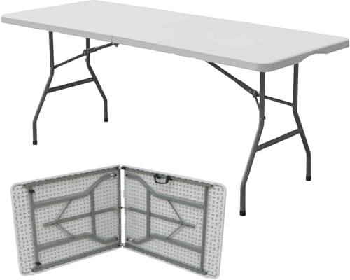 Heavy Duty Folding Catering Garden Trestle Table - 6ft White 1.8m Folding Heavy Duty Catering Trestle Party Garden Table With Carry Handle Portable Space-Saving Outdoor & Indoor Use Flexible Space