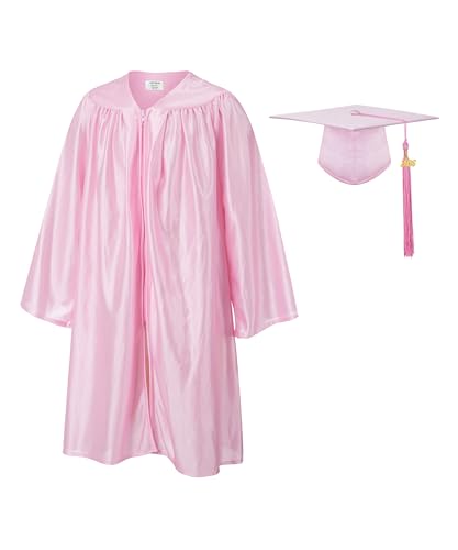 SAMDEEMI Unisex Shiny Kindergarten 2026 Graduation Gown Cap Set with Tassel for Preschool Toddler Children Kids Boys Girls pink 36