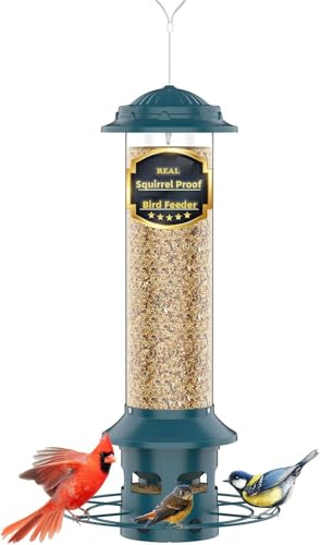 Metal Squirrel Proof Bird Feeders for Outdoors Hanging 4.0 LB Large Capacity Easily Beat Squirrels Easy to Clean and Fill Waterproof Attracting Finch Cardinal Chickadee and More