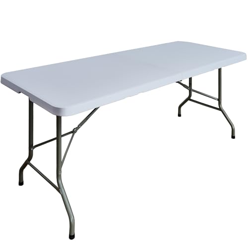 Yaangagpe 6ft Folding Table Heavy Duty White Folding Dining Table Portable Fold Away Trestle Table 180cm Garden Camping Picnic Banquet & Wallpaper Pasting Table
