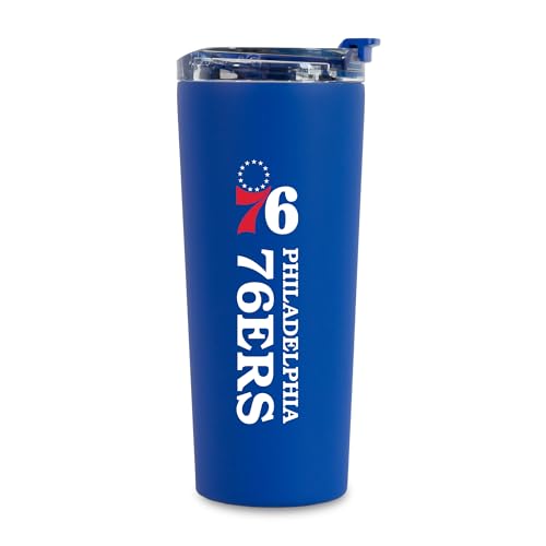 Image of Rico Industries NBA Basketball Philadelphia 76ers Royal Blue 24oz Stainless Steel Tumbler with Lid and Dual Functioning Lid