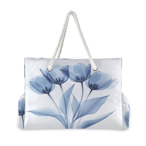 susiyo Delicate Blue Tulips Beach Bags for Women Large Travel Tote Bag Waterproof Sandproof Lightweight Swim Pool Bag for Family Outdoor2