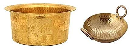 Kadai 2l en laiton martelé et son faitout 1l assorti pour cuisine traditionnelle