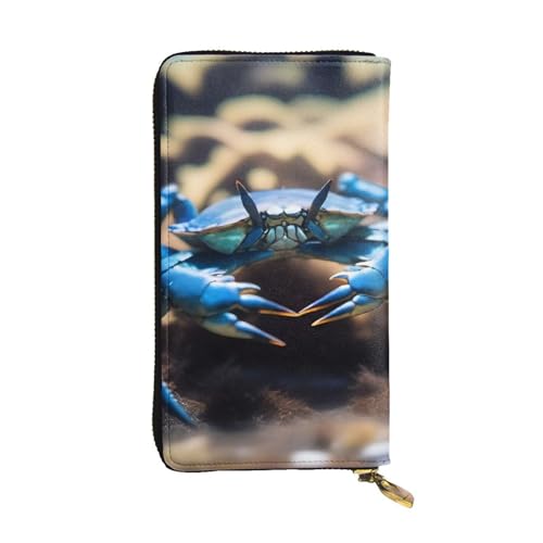 Leather Wallet - Stylish and Durable Wallet for Women with Multiple Compartments and Zipper Design Big Sea Blue Crab Picture