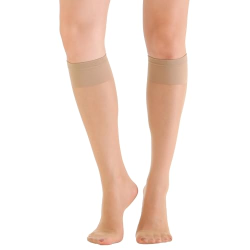 Paralinda 6 Pairs Women's Sheer Knee High Stockings with Comfort Top (Nude,One Size)