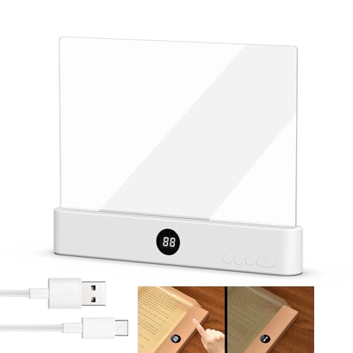 Book Light Rechargeable Clear LED Flat Reading Light with 3 Colors& Timer Dimmable Panel Plate Lamp Full Page Light Night Reading for Readers (White 2)