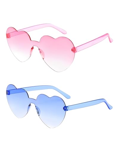 FUGLUS 2 Pares Gafas de Sol de Corazón,Gafas Retro Hippies con