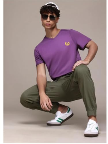 Image of Mack Jonney Regular Solid Cotton Blend V Neck T Shirt for Men