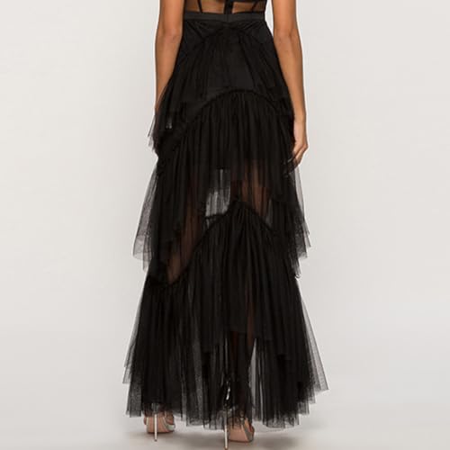 WDPL Women's Long Irregular Tiered Layerd Sheer Prom Party Tulle Skirt2