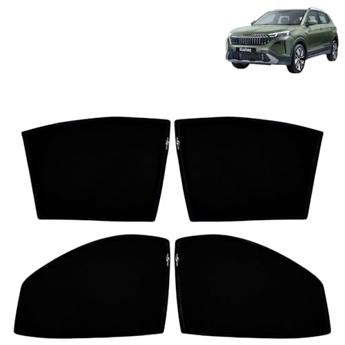 Image of KINGSWAY Car Sun Shade Curtains Only Compatible with Skoda Kushaq (2026 Onwards) | Z-Black Fix-Type (Non-Magnetic) | UV & Heat Protection | Pack of 4 Pcs