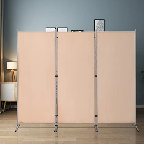 Esright 6 FT Portable Room Divider, 102’’ W Folding Privacy Screen for Room Separation, 3 Panel Freestanding Fabric Partition Wall Dividers for Office Hospital (Beige)