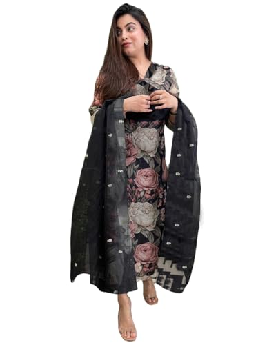 ANNI DESIGNER Womens Cotton Blend Straight Printed Kurta with Pant & Dupatta (Poona Black_4XL_Black_XXXX-Large) (B0CZHZMDHP) Amazon Price History, Amazon Price Tracker