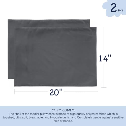 Image of EXQ Home Toddler Pillowcases Zippered 13x18 Travel Pillow Case Set of 2, Small Pillow Case Fits Baby Pillow Sized 12x16, 13x18, Kids Pillowcases 2 Pack Machine Washable (Dark Grey)