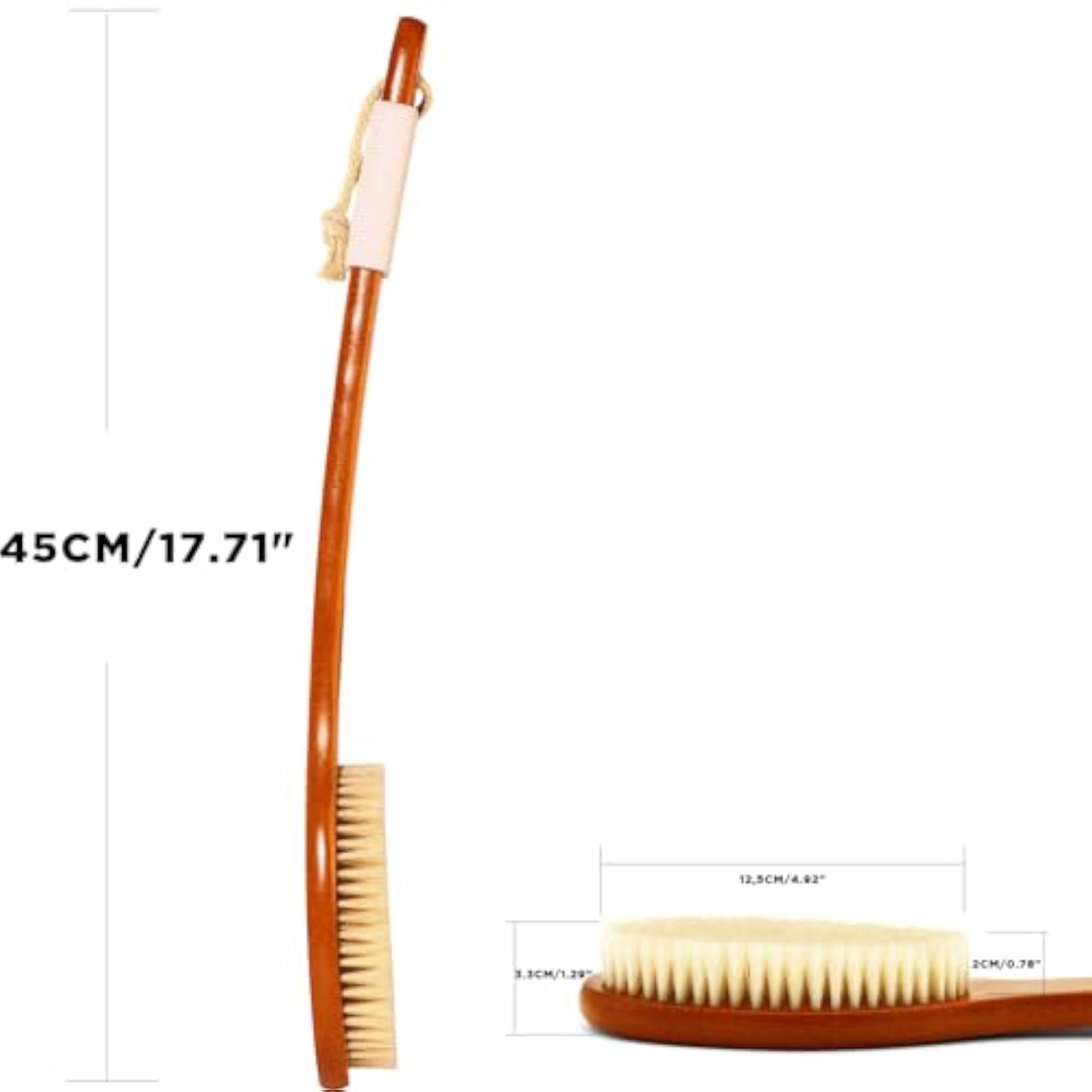Natural Boar Bristles Long Handle Bath Brush, Exfoliating