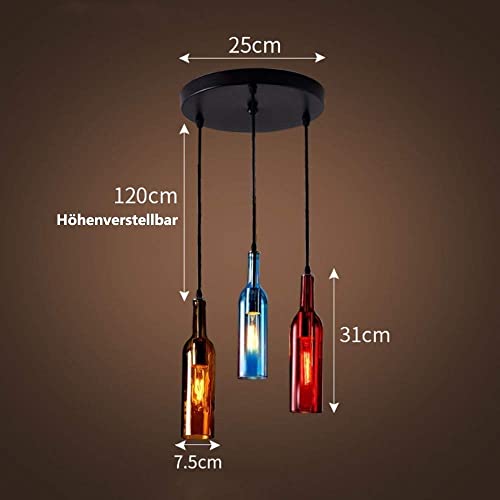 Chandelier de plafond rétro industriel avec 3 bouteilles de vin - 3