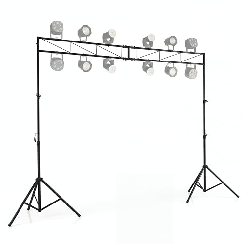 GYMAX Support d'Éclairage de Lumières, Hauteur Réglable 140-265cm, avec 12 Points de Fixation, Pieds pour Projecteurs de Scène en Métal Robuste, pour DJ,...