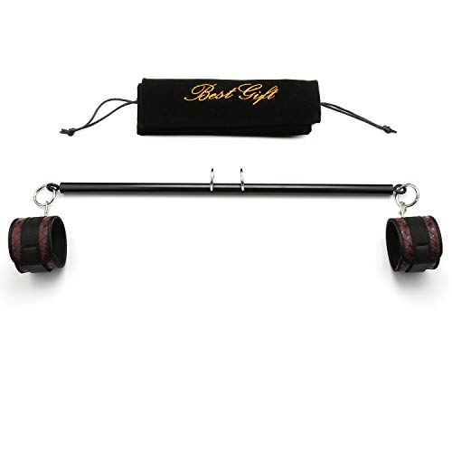 Expandable Spreader Bar with 4 Adjustable Straps Kit Gift Set for Home Gyms (Black+Brown Straps)