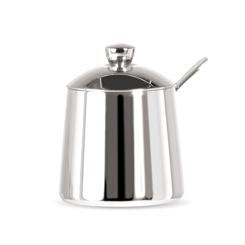 Frieling USA 18/10 Stainless Steel Sugar Bowl with Lid & Spoon Set - 300 ml - Silver Metal Sugar Holder Pot - Dishwasher Safe - Contemporary Modern Kitchenware Accessory - Stainless Steel Pot