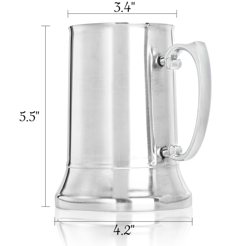 Image of Goaste 2 Packs Tankard Style Beer Mugs, 20 OZ Double Walled Stainless Steel Beer Stein, Heat Insulated Coffee Mug Tumblers with Big Grip Handle for Hot or Cold Beverages, Milk, Tea, Bar Drinkaware