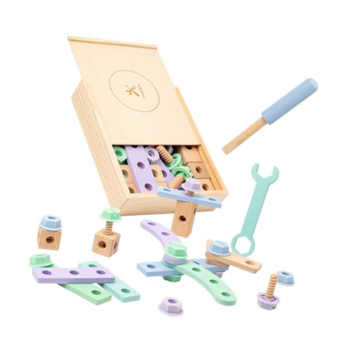 1Set Wooden Tool Box for Creative DIY Building for Fun Educational Self Assembly Tools Kit Present for Year Old Boys and Encourages Imagination and Skill