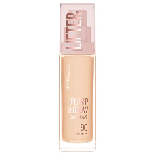 Maybelline New York Foundation with SPF20 Lifter Plump & Glow Foundation All Day Wear Buildable and Radiant Coverage Plump and Brighter Skin Overtime Shade: 90