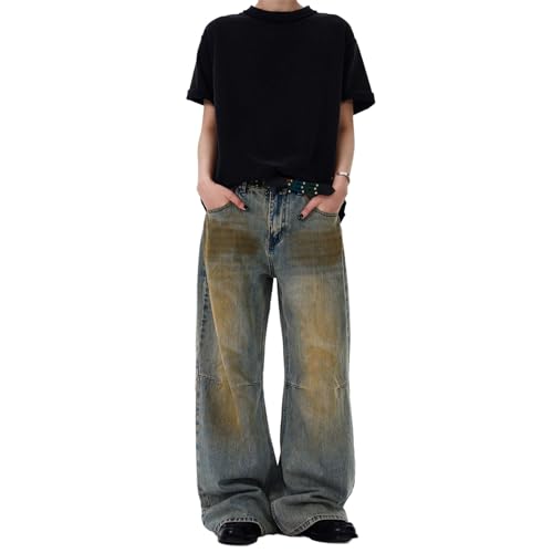 GUOYUXIAO Men's Jeans American-Style Retro Denim Pants Floor-Length Straight-Leg Long Trouser for Men2